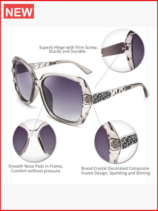 Women Square Sunglasses Sparkling Composite Frame UV400 Polarized main image 7
